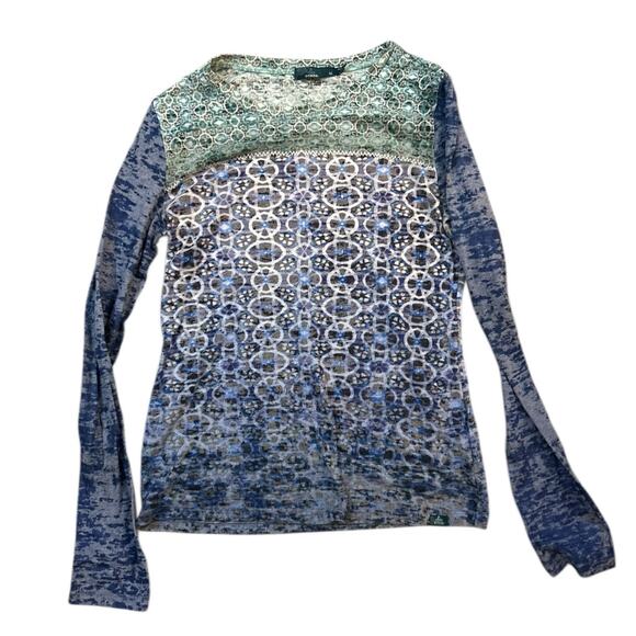 Prana Tops - Prana Lottie Long Sleeve Burnout Top Womens Medium Hiking Granola Blue Green